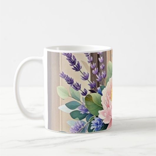 花束牡丹ラベンダーの素朴花 コーヒーマグカップ (左)