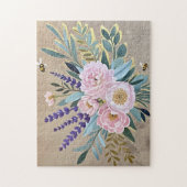 花束牡丹ラベンダーの素朴花 ジグソーパズル (縦)