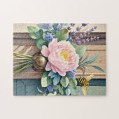 花束牡丹ラベンダーの素朴花 ジグソーパズル (横)