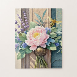 花束牡丹ラベンダーの素朴花 ジグソーパズル