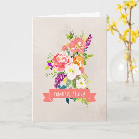 花束素朴のおめで結婚とうカード カード (黄色い花)