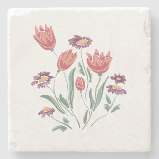 花束繊細なフローラ配置 ストーンコースター (正面)