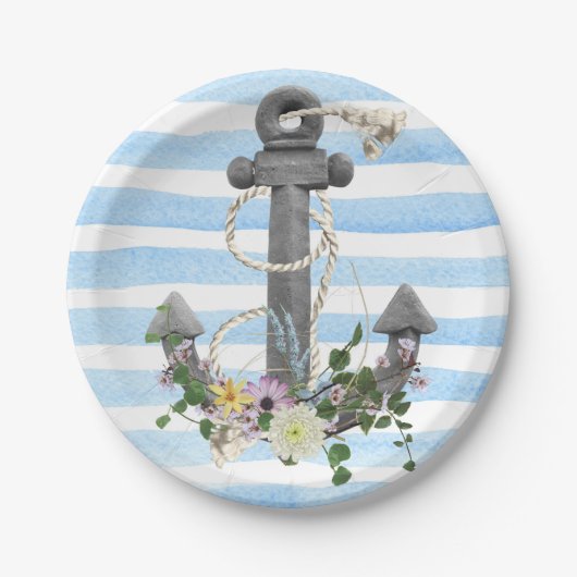 花束航海の付きいかり ペーパープレート (正面)