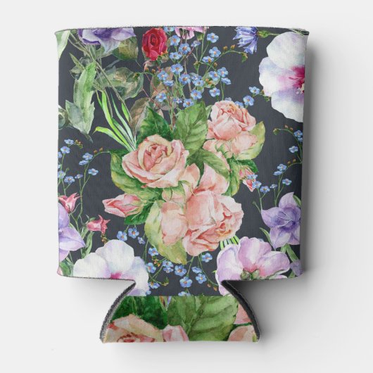 花束花：水色のシームレスなパターン。 缶クーラー (正面)