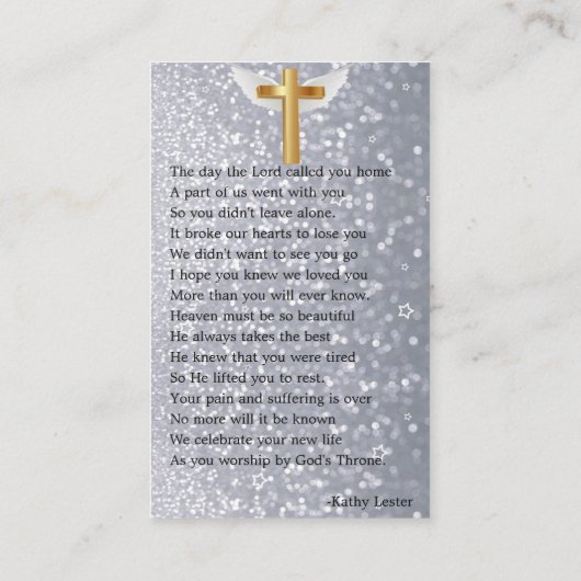 花束葬儀記念祈りの言葉フォトカード 名刺 (裏面)