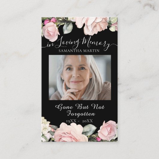 花束葬儀記念祈りの言葉フォトカード 名刺 (正面)