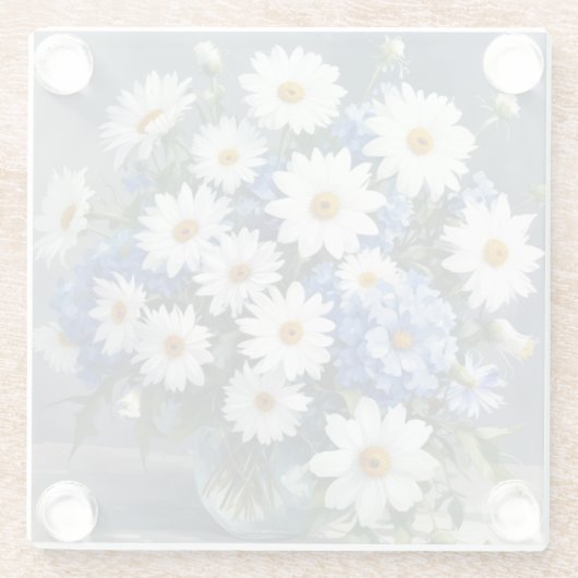 花束 エレガントなデイジー 水彩画 ガラスコースター (裏面)