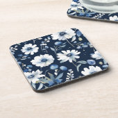 花束 エレガント 水彩 ブルー コースター (左側)