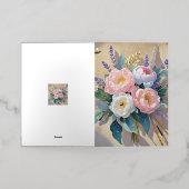 花束 牡丹 ラベンダー 箔グリーティングカード (外側レイダウン)