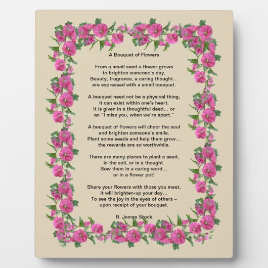 「花束」詩8 x 10イーゼルのプラークに フォトプラーク (正面)
