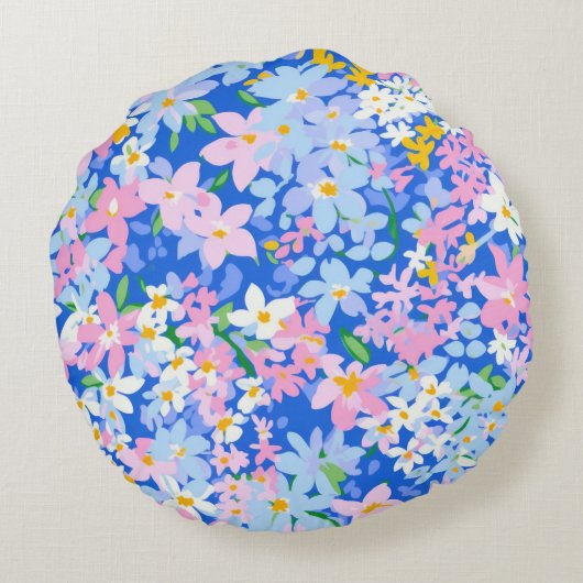 花枕、フローラ枕、ピンクブルー枕 ラウンドクッション (裏面)