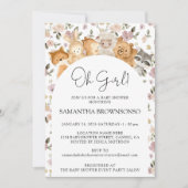 花林動物予算Ohガールベビーシャワー 招待状 (正面)
