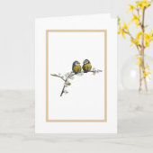 花枝に座っているさくらんぼの鳥 カード (黄色い花)