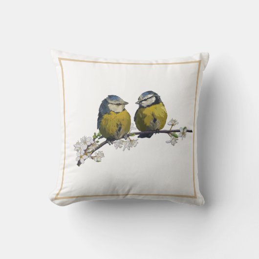 花枝に座っているさくらんぼの鳥 クッション (正面)