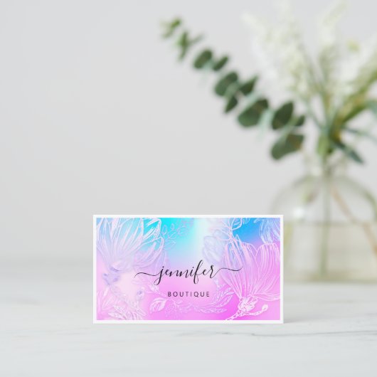 花枠QRコードカスタムロゴ青ピンク 名刺 (スタンド正面)