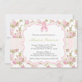 花柄およびストライプな招待状のピンクのバレエシューズ 招待状 (正面)