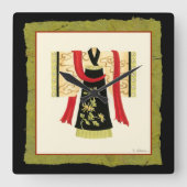 花柄が付いている伝統的で日本のな着物 スクエア壁時計 (正面)