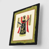 花柄が付いている伝統的で日本のな着物 スクエア壁時計 (傾斜)