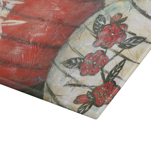 花柄が付いている旧正月のランタン カッティングボード (角)