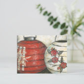 花柄が付いている旧正月のランタン シーズンポストカード (スタンド正面)