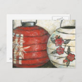 花柄が付いている旧正月のランタン シーズンポストカード (正面/裏面)