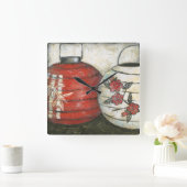 花柄が付いている旧正月のランタン スクエア壁時計 (ホーム)