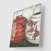 花柄が付いている旧正月のランタン スクエア壁時計 (傾斜)