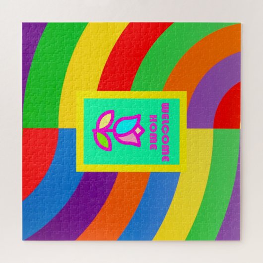 花柄とのストライプウェルカムホーム ジグソーパズル (横)