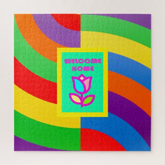 花柄とのストライプウェルカムホーム ジグソーパズル (縦)