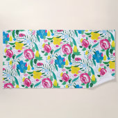 花柄とカラフル花束。 ビーチタオル (正面)