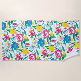 花柄とカラフル花束。 ビーチタオル