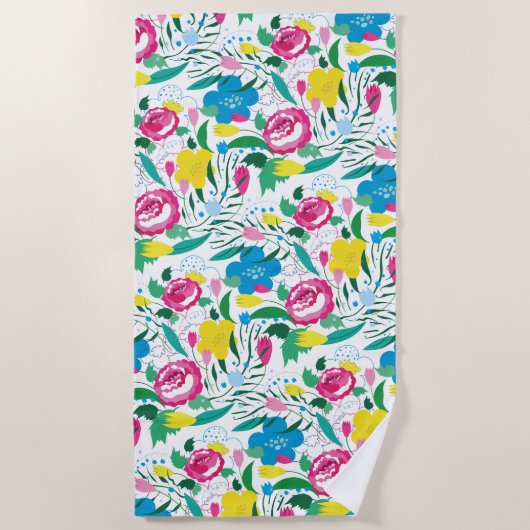 花柄とカラフル花束。 ビーチタオル (正面)