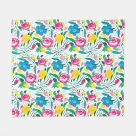 花柄とカラフル花束。 フリースブランケット