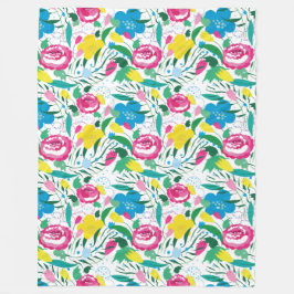 花柄とカラフル花束。 フリースブランケット