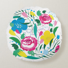 花柄とカラフル花束。 ラウンドクッション