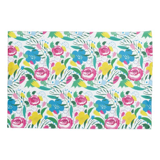 花柄とカラフル花束。 枕カバー (裏面)