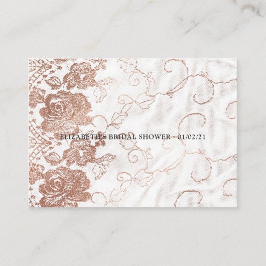 花柄とレースのウェディングシャワーラッフルチケット エンクロージャーカード (裏面)