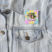 花柄と格子模様の写真フレーム　母の日 缶バッジ (インサイチュ)