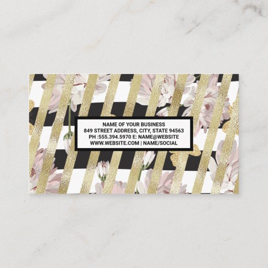 花柄と金箔ストライプ品 名刺 (裏面)