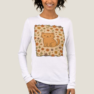 花柄のかわいいキャラクター猫 トライブレンドTシャツ