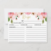 花柄のばら色のブライダルシャワーのレシピカード サンキューカード (正面)