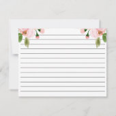 花柄のばら色のブライダルシャワーのレシピカード サンキューカード (裏面)