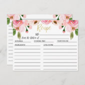 花柄のばら色のブライダルシャワーのレシピカード サンキューカード (正面/裏面)