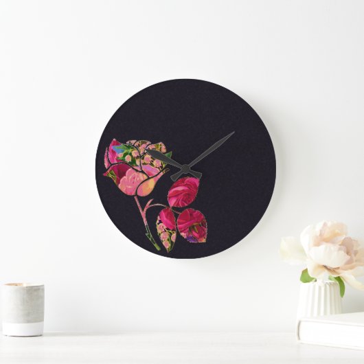 花柄のばら色の時計 ラージ壁時計 (ホーム)