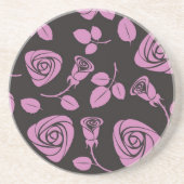 花柄のばら色の背景 コースター (正面)