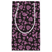 花柄のばら色の背景 スモールペーパーバッグ (正面)