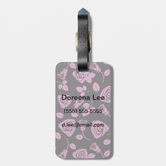 花柄のばら色の背景 ラゲッジタグ (裏面縦)
