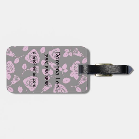 花柄のばら色の背景 ラゲッジタグ (裏面横)