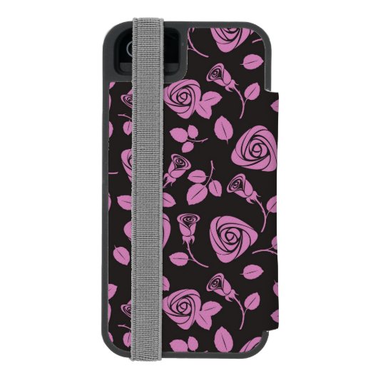 花柄のばら色の背景 INCIPIO iPhoneウォレットケース (フォリオ裏面)