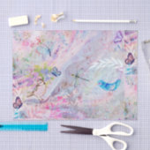 花柄のばら色の金ゴールドによってDecoupageは鳥の蝶が開花します 薄葉紙 (クラフト)